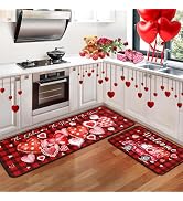 Yovirinto Red Truck Love Heart Decorative Buffalo Plaid Valentine's Day Kitchen Rugs Set of 2, We...