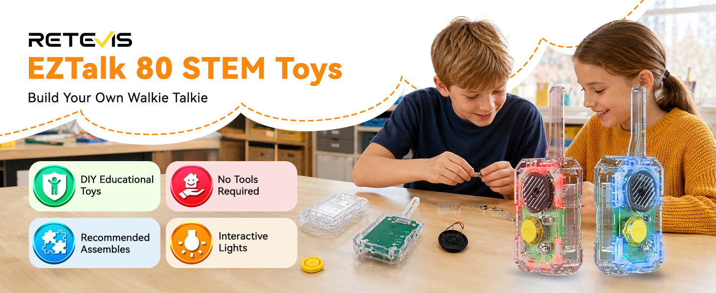 retevis eztalk 80 walkie talkies for kids stem toys for ages 8-13 engineering kits for kids age 8-12