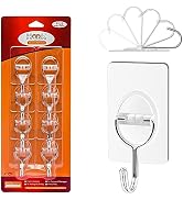 CGBE Adhesive Hooks Heavy Duty Sticky Hooks for Hanging 11 lbs (Max) Seamless Transparent Adhesiv...