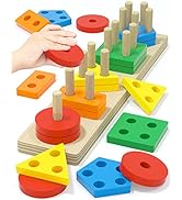 Yetonamr Montessori Toys for 1 2 3 Years Old Boys Girls, Wooden Sorting & Stacking Toys for Toddl...