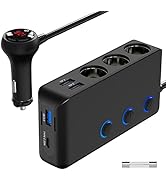 Car Charger Cigarette Lighter Splitter 200W, Qidoe 3 Socket Cigarette Lighter Adapter with PD&QC3...