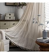 Sutuo Home Beige Boho Lace Sheer Curtains 84 inches Long,Crochet Macrame Semi-Sheer Bohemian Drap...