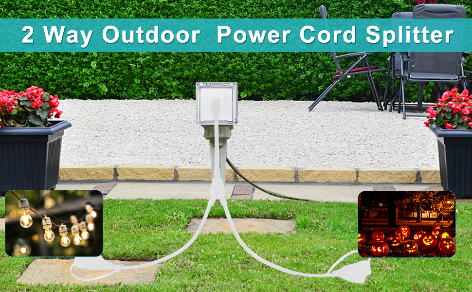 90-Degree Flat Plug 1 to 2 Way Power Splitter Extension Cord
