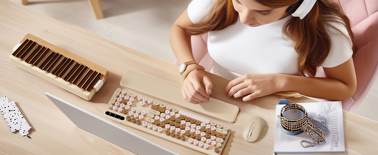 Milk Tea wireless round keys keyboard mouse classroom apartment cafe office back to school college