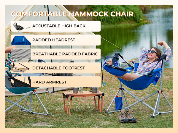 hammock chair-No trees needed. Removable footrest for easy sit-to-recline transition