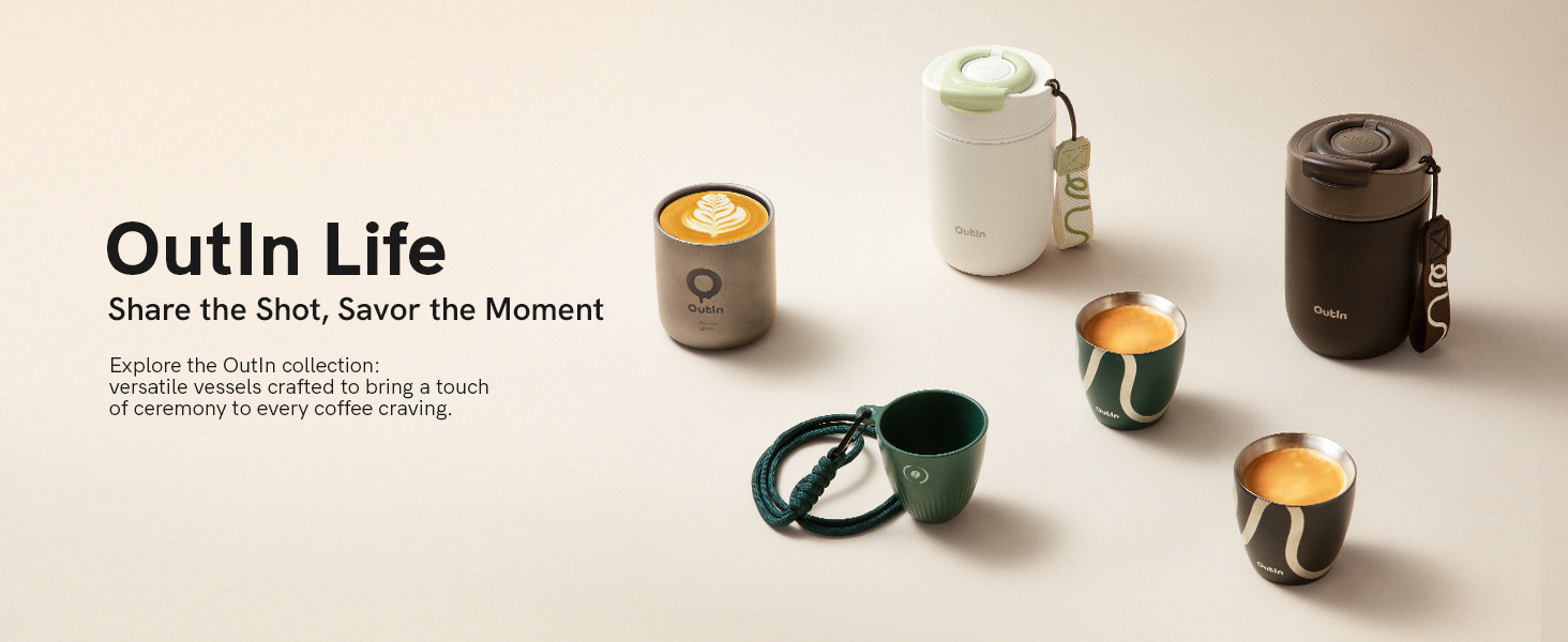 Text reads 'South Life' followed by 'Every bit of life, Every bit Moment'. Row of product photographs showing minimalist coffee or beverage containers in white and earth tones against neutral background.