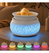 Ceramic Wax Melt Warmer 3-in-1 Electric 7 Colors LED Candle Warmer Lamp | Scented wax fragrance b...