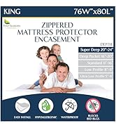 Super Deep Pocket Mattress Encasement - King - Zippered Waterproof Protector for Very Deep Mattre...
