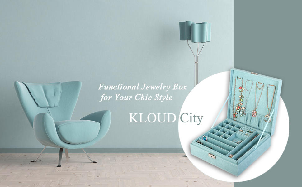 KLOUD City Two-Layer lint Jewelry Box Organizer Display Storage case with Lock (Blue) …
