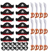 Legigo 36Pcs Pirate Party Accessories for Kids 12 Hats 12 Patches 12 Swords | Pirate Costume Set ...