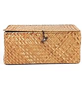 Yesland Handwoven Seagrass Rattan Storage Basket - 11.5'' x 7.5'' x 5'' - Brown Rectangular Makeu...