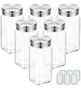 Segarty 6 Pack 4oz Glass Spice Jar with Stainless Steel Shaker Lids, 120ml Clear Empty Square Jar...