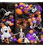Halloween Balloon Garland Arch Kit – 156Pcs Halloween Balloons in Black, Orange & Purple with Gho...