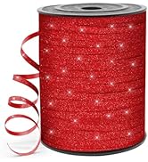 HimBen 500 Yards 3/16" Glitter Curling Ribbon Red, Balloon String Curly Ribbon 1 Roll for Gift Wr...