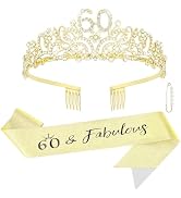 60th Birthday Crown and Sash, 60th Birthday Decorations for Women 60 th Birthday Tiara, 60 & Fabu...