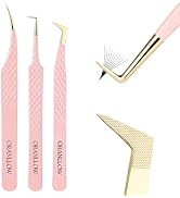 Oranllow Lash Tweezers Set for Eyelash Extensions - 3 Precision Fiber Tip Diamond Grip, Volume,L-...