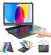 CC Store for iPad (A16) 11th 10th Generation Case with Keyboard - 7 Color Backlit 360° Swivel Mul...