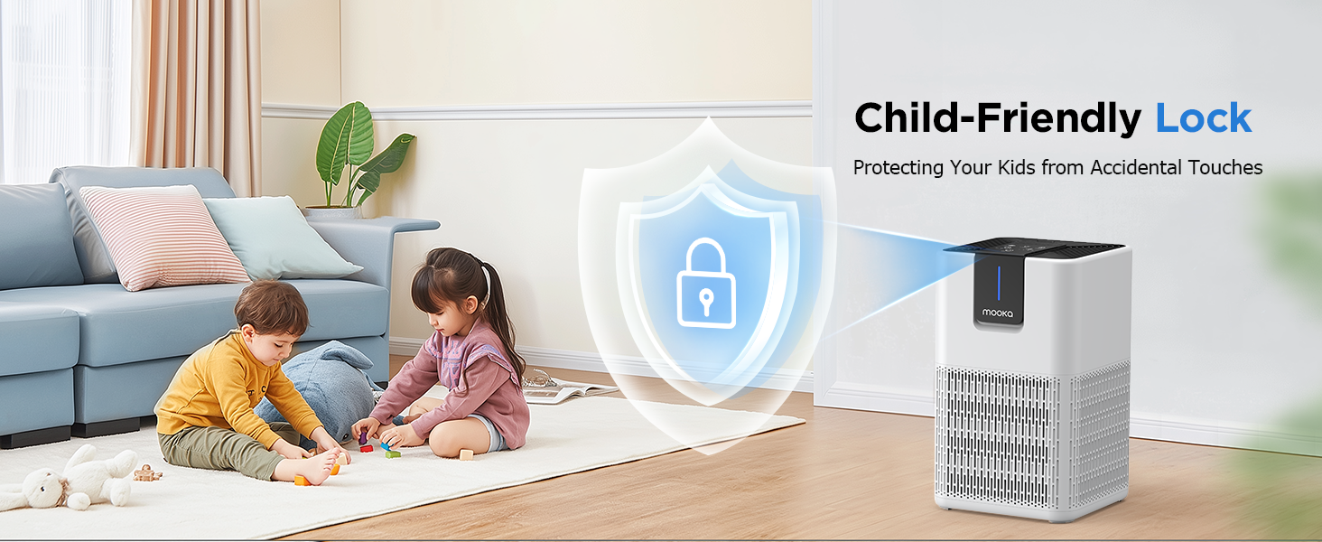 Pet Air purifier with child lock prevents accidental setting changes by kids and pets