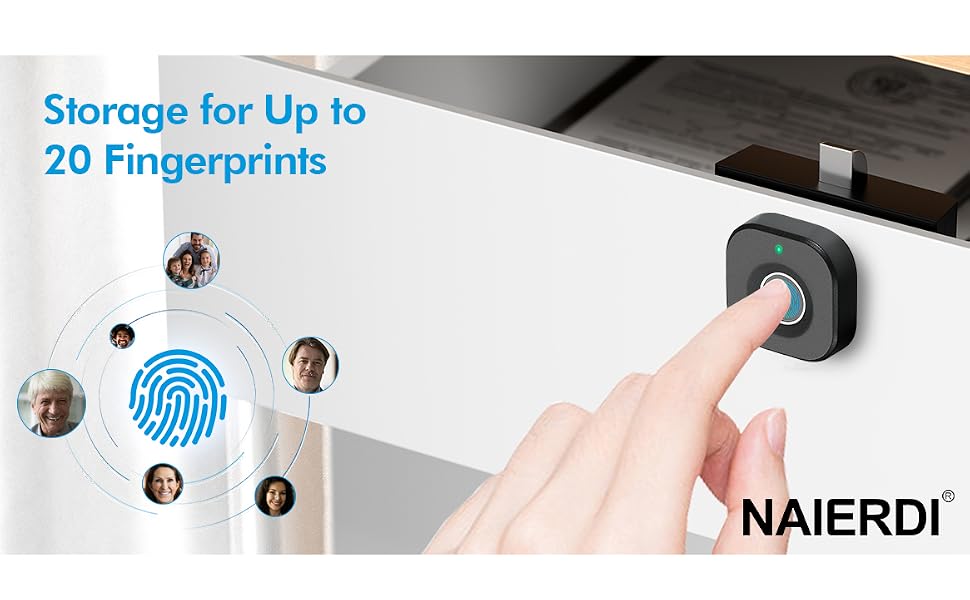 This fingerprint furniture lock can store up to 20 authorized fingerprints