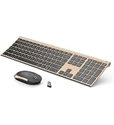 Vssoplor Wireless Keyboard and Mouse, Rechargeable Ultra Slim, Black Gold | Quiet Full-Size Keybo...