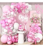 Pink and White Balloon Arch Garland Kit, Pastel Pink Balloon Arch with Bowtie Long Balloon, Pink ...