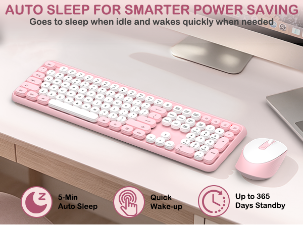 cute keyboard and mouse combo wireless-retro round keys