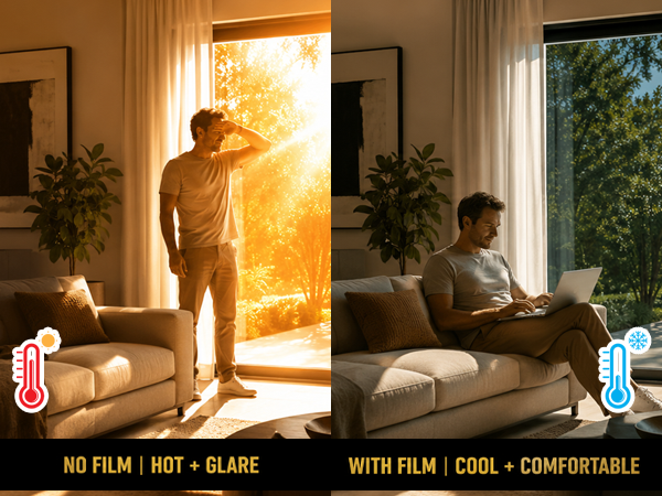Heat control window tinting blocks harsh summer sun rays keeping master bedrooms cool.