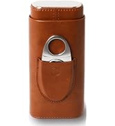 Mantello Cigars Premium 3- Finger Brown Leather Cigar Case Travel, Cedar Wood Lined Cigar Humidor...