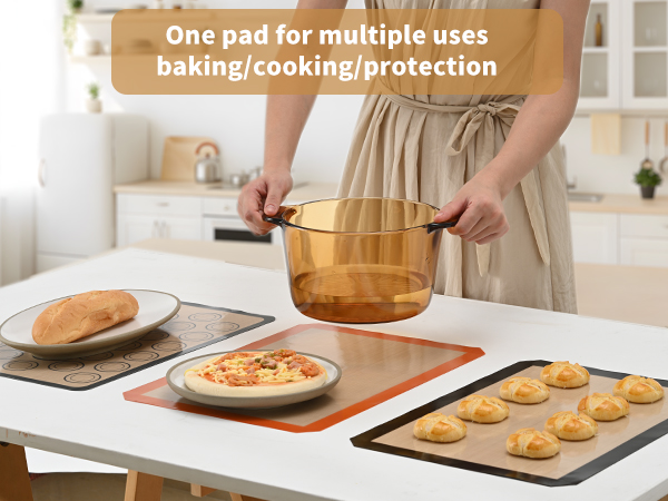 durable silicone baking mat protects surfaces used for hot pots pizza baking and bread dough