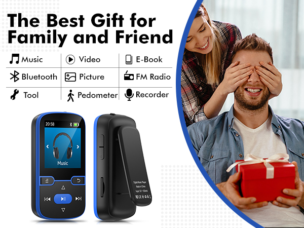 64GB Clip MP3 Player with Bluetooth 5.3, Portable Music Player with Voice Recorder