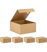 Purple Q Crafts 5 Pack Brown Kraft Ribbed Hard Gift Box With Magnetic Closure Lid 8"x8"x4" Square...