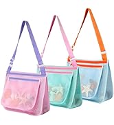 LIDAGO 3 Pcs Seashell Collecting Bag for Kids,Beach Mesh Bag with Adjustable Shoulder Straps,Beac...
