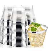 I00000 200pcs Silver Disposable Plastic Cups 9 oz Clear Plastic Cups Old Fashioned Tumblers Silve...