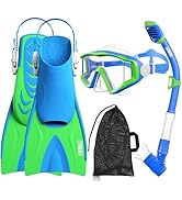 Aegend Snorkeling Gear for Kids Youth - Anti-Fog Diving Mask, Adjustable Fins & Dry Snorkel, Full...
