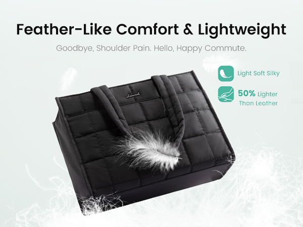 Light soft tote bag is fifty percent lighter than leather for comfortable daily commuting