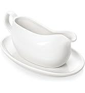 MALACASA 17 oz Gravy Boat with Saucer Stand, Porcelain Sauce Boat with Tray for Salad Dressings, ...