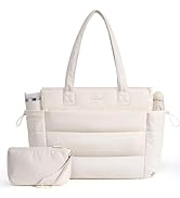LOVEVOOK Tote Bag for Women with Giant Tumbler Holder Pocket, Puffer Work Travel Laptop Handbag w...