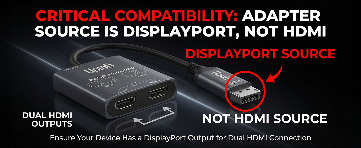 DisplayPort to Dual HDMI Port Input and Output 4K 60 Hz Adapter