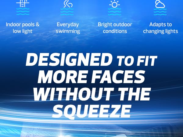 Comfort-fit swim goggles designed for more face shapes without pressure or squeeze