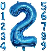 PatiCool 40 Inch Blue Number Balloon 2, Large Number Foil Balloons Mylar for Girl Boy Birthday Pa...
