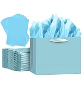 qiqee 5PCS Lake Blue Gift Bags with Ribbon Handles 9.6"x7.9"x4.3" Medium Size Gift Bags (10PCS Ti...