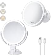 1X 10X Magnifying Shower Mirror with Lights, Rechargeable Lighted Manification Shaving Mirror No ...