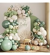 Sage Green Gold White Balloon Arch Kit 132Pcs Sage Green Light Green Sand White Gold Clear Balloo...