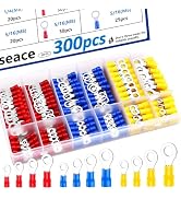 smseace 300pcs 12-Sizes(M4/M5/M6/M8) Insulated Ring Terminals 22-16/16-14/12-10AWG Electrical Cri...