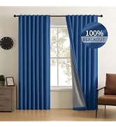 CUCRAF 100% Blackout Navy Blue Linen Curtains 84 Inch Length 2 Panels Set, Back Tab/Rod Pocket Cu...