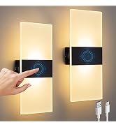 SURPALIG Wall Sconce Set of 2, Touch Control, 4000mAh Battery Operated Bedside Night Light, Dimma...