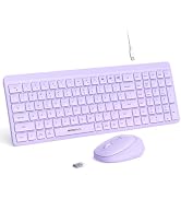 Purple Wireless Keyboard and Mouse Combo for Desktop Mac iPad Bluetooth 2.4 Ghz Rechargeable Slim...