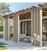 NICETOWN 100% Blackout Outdoor Curtains for Patio Waterproof 2 Panels, Linen Textured Thermal Ins...