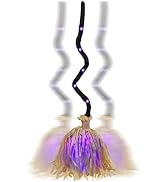 DR.DUDU 35" Witches Broom Animated Halloween Broom Dancing Witch Broomstick Moving with Purple Li...