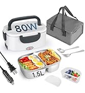 IXIIE Electric Lunch Box 80W for Adults, 1.5L Lunch Warmer with 2 Compartments for Truck/Car/Work...